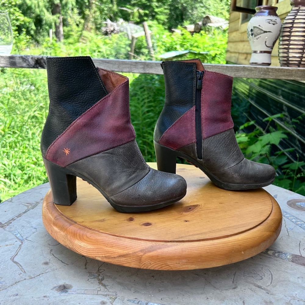 Vintage Leather Ankle Boots Women Size 36 Brown Burgundy Color Block The Art Co